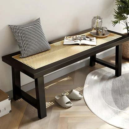 Black Bedroom Bench with Shoe Storage — Black (Metal & Wood) / Storage Included