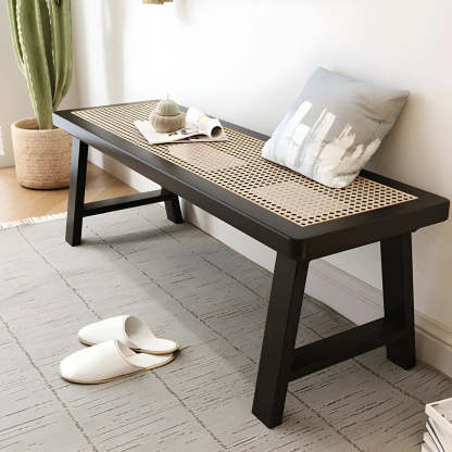 Black Bedroom Bench with Shoe Storage — Black (Metal & Wood) / Storage Not Included