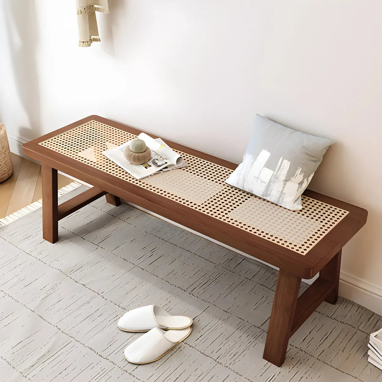 Black Bedroom Bench with Shoe Storage — Black (Metal & Wood) / Storage Not Included