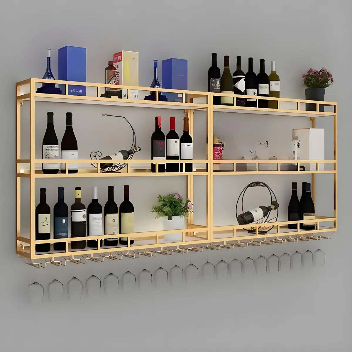 Black Circular Metal Wall Wine Rack with Shelf — Black