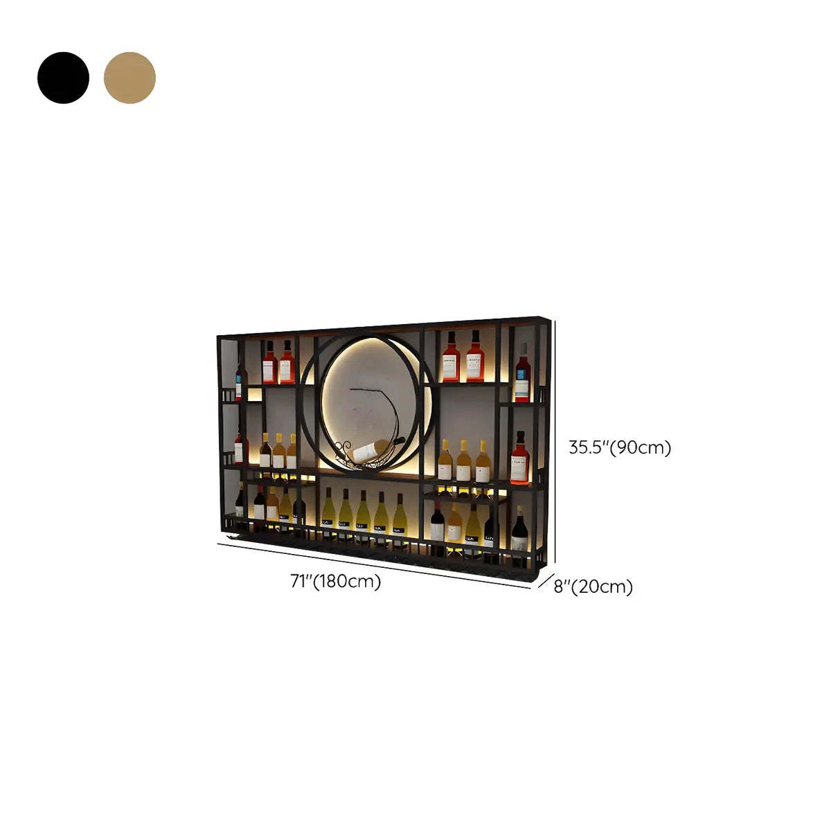 Black Circular Metal Wall Wine Rack with Shelf — Gold