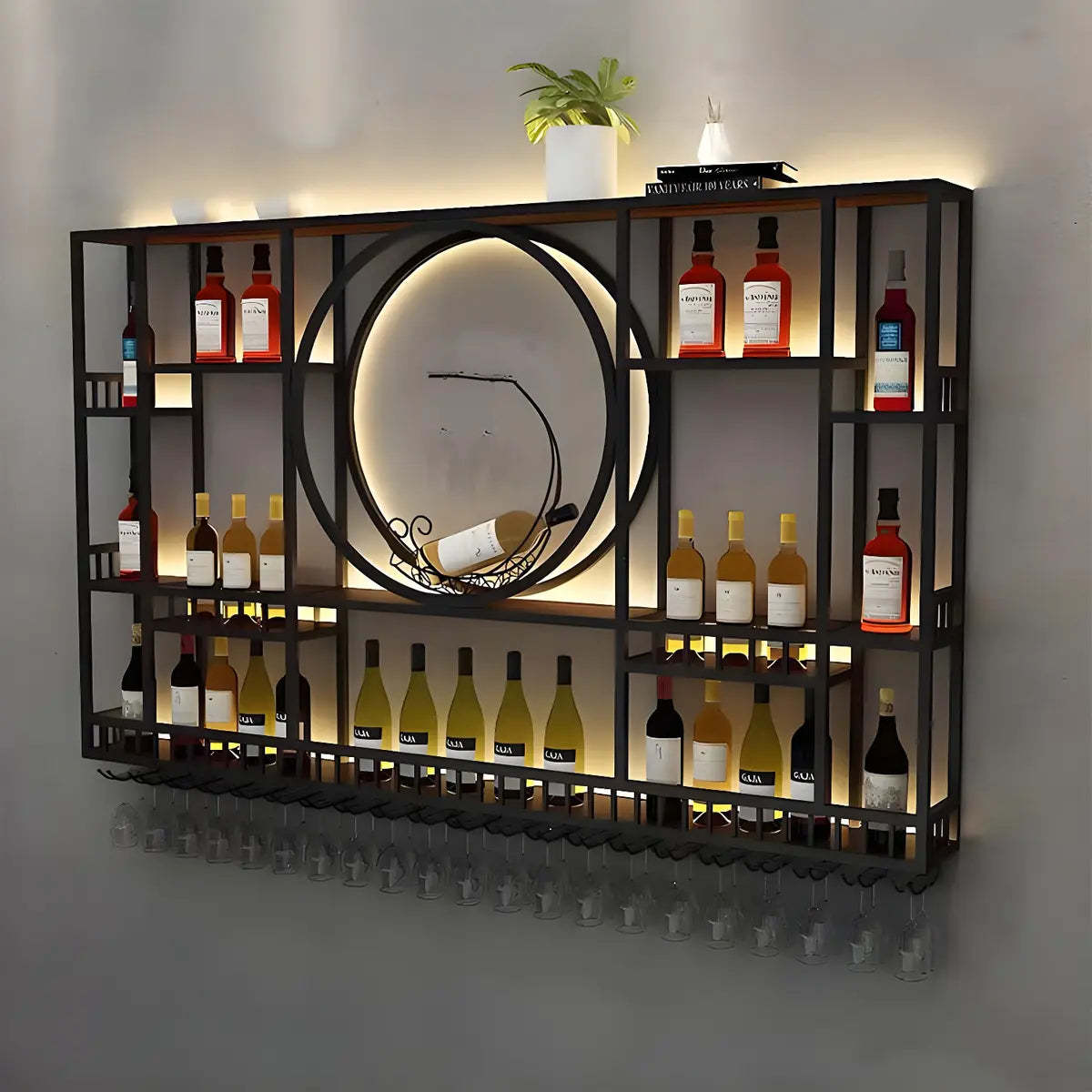 Red luxury wine circular wine cabinets — 71" L x 8" W x 35" H / Black