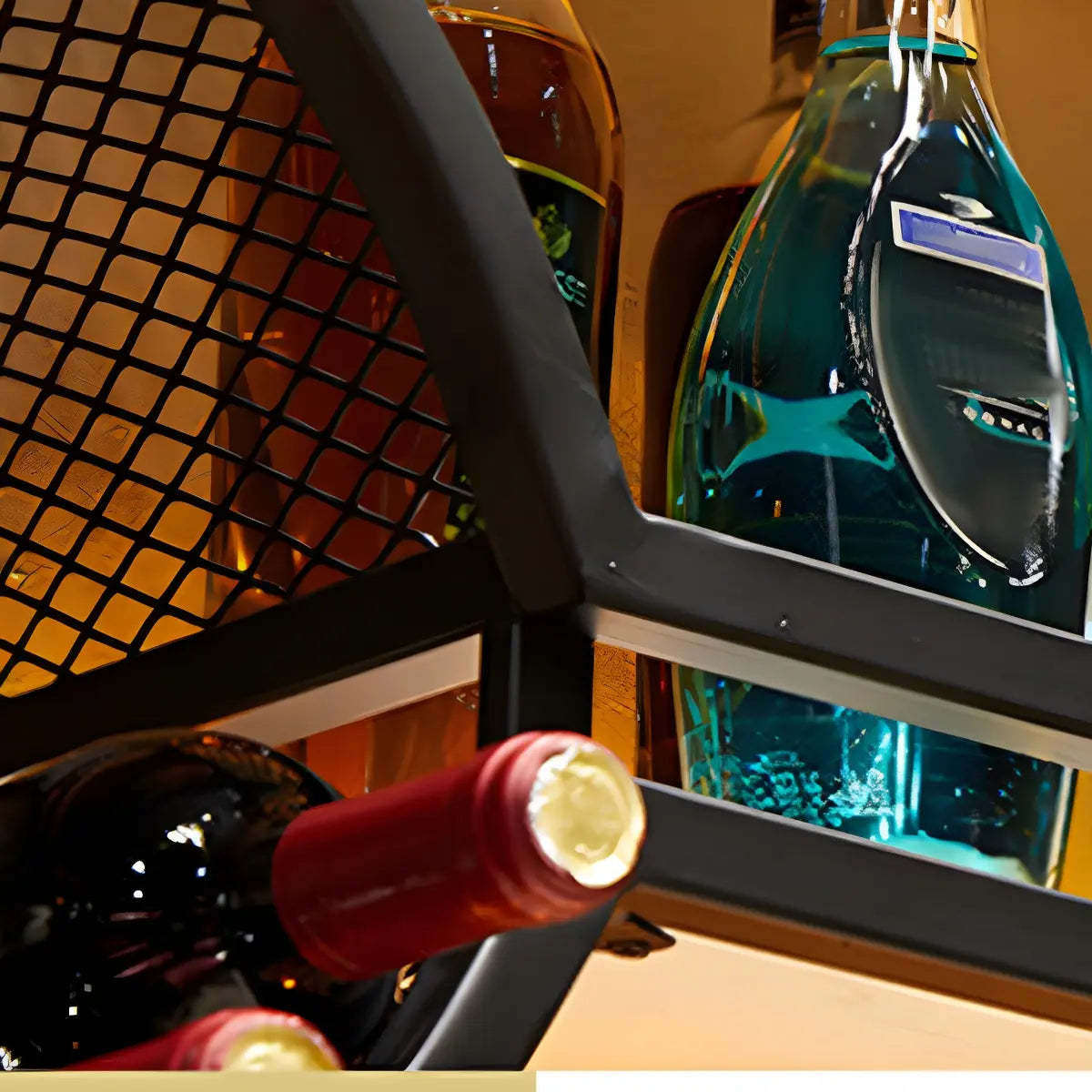 Black Circular Metal Wall Wine Rack with Shelf — Gold