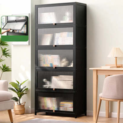 Black Closed-Back Wood Vertical Bookcase — Clear Acrylic