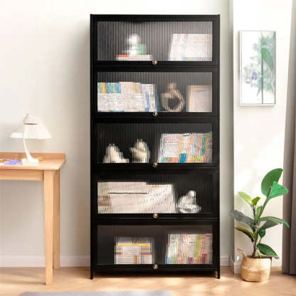 Black Closed-Back Wood Vertical Bookcase — Clear Acrylic