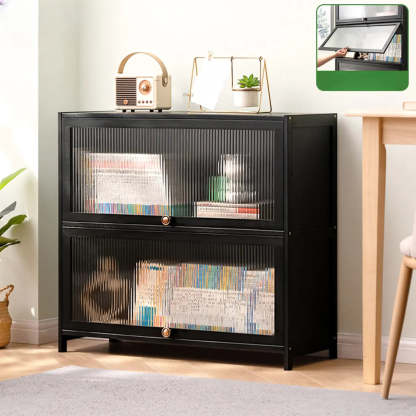 Black Closed-Back Wood Vertical Bookcase — Embossed Acrylic