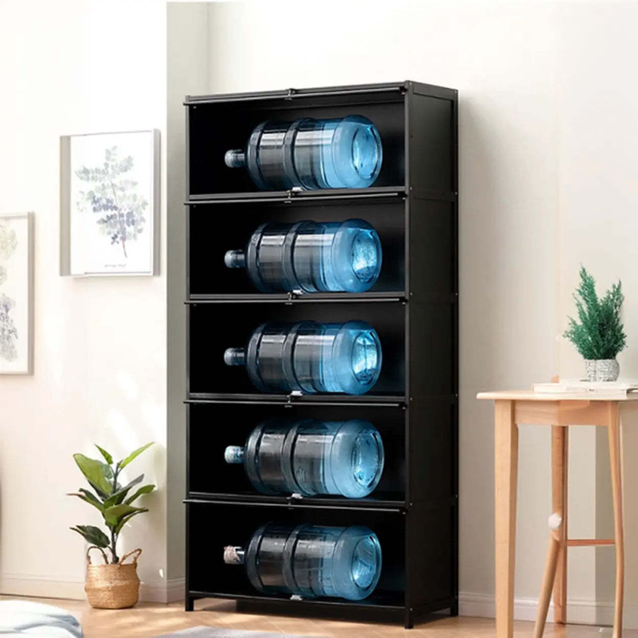Black Closed-Back Wood Vertical Bookcase — Clear Acrylic