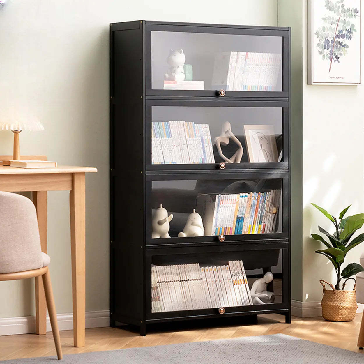 Black Closed-Back Wood Vertical Bookcase