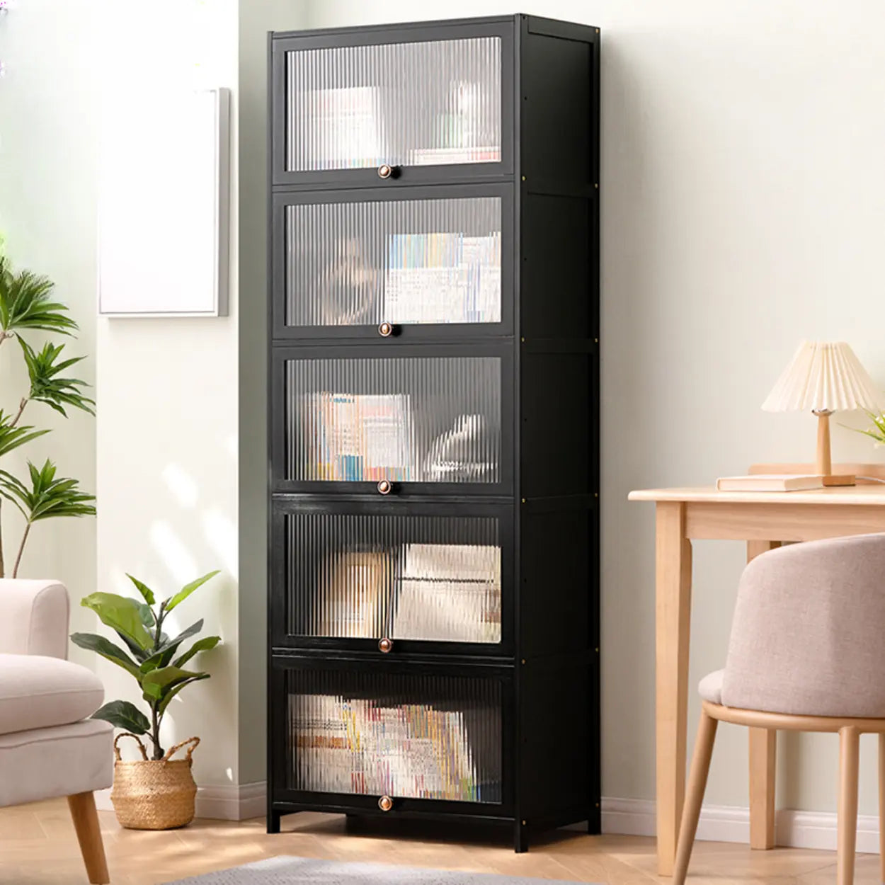 Black Closed-Back Wood Vertical Bookcase