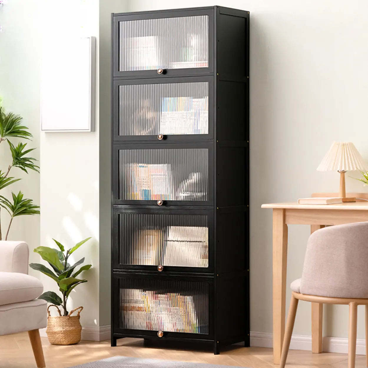 Black Closed-Back Wood Vertical Bookcase