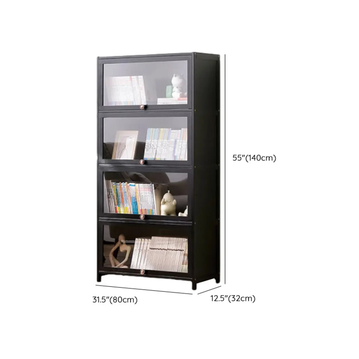 Black Closed-Back Wood Vertical Bookcase