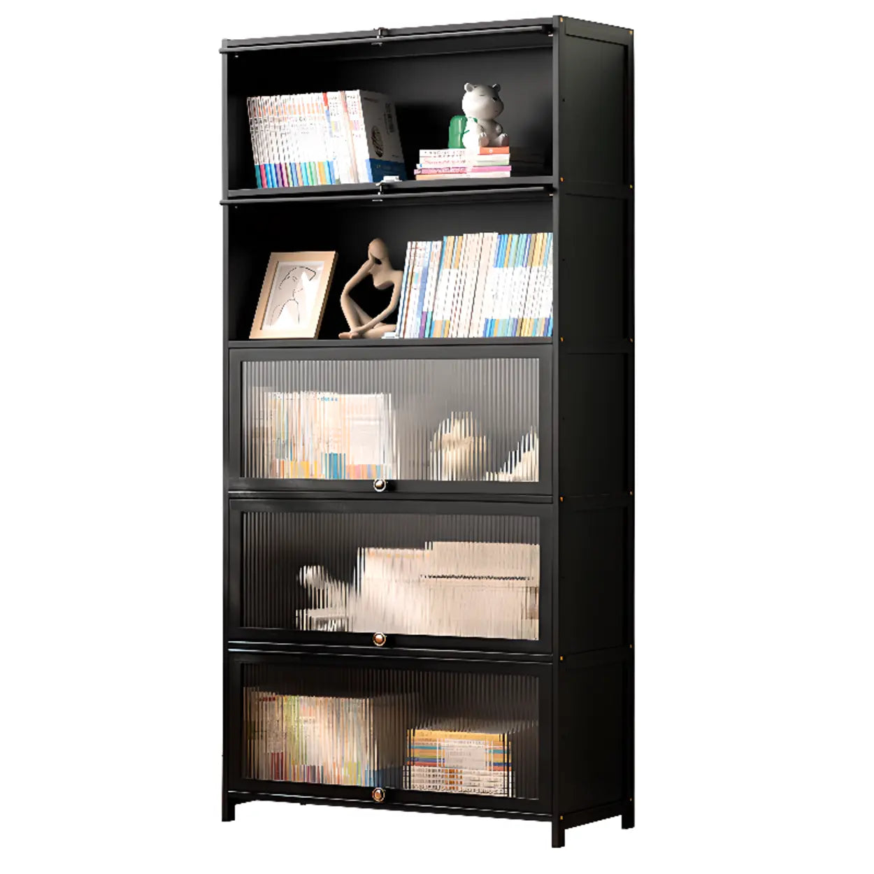 Black Closed-Back Wood Vertical Bookcase — Clear Acrylic