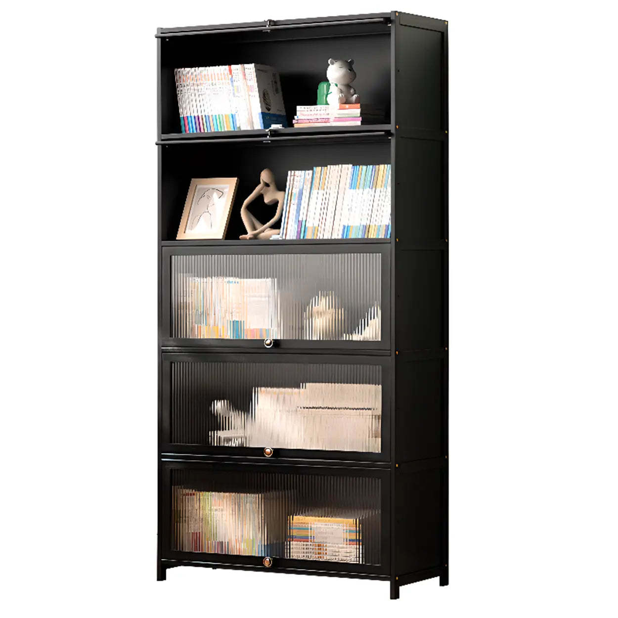 Black Closed-Back Wood Vertical Bookcase — Clear Acrylic