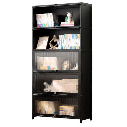 Black Closed-Back Wood Vertical Bookcase — Clear Acrylic