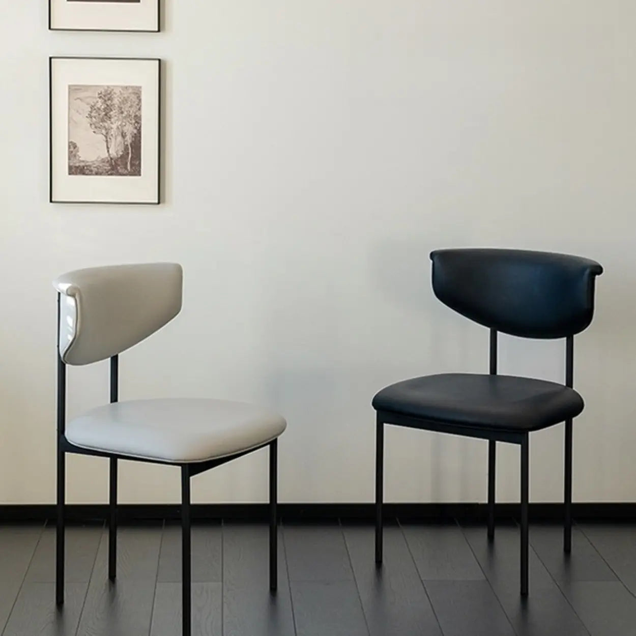 Black Curved Upholstered Low-Back Dining Chair — Black