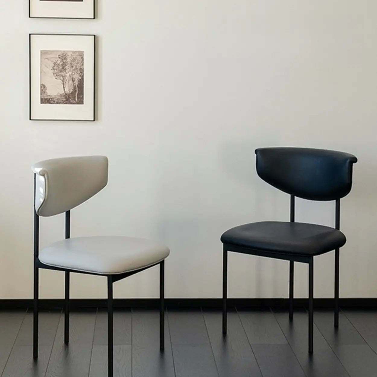 Black Curved Upholstered Low-Back Dining Chair — Black