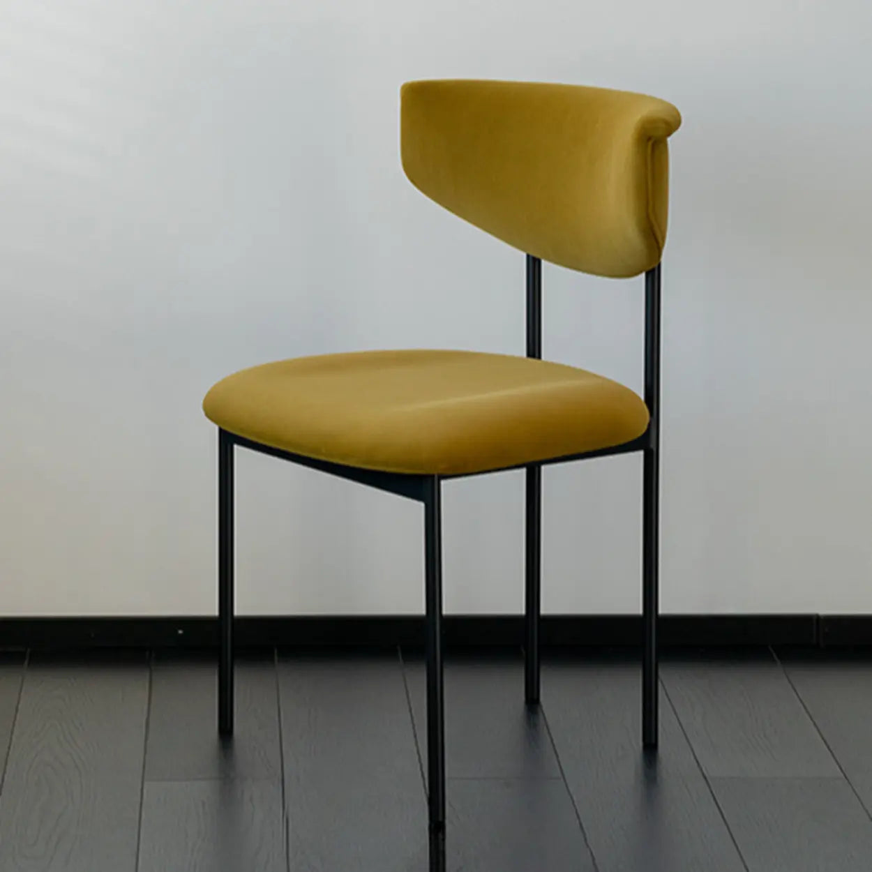 Black Curved Upholstered Low-Back Dining Chair