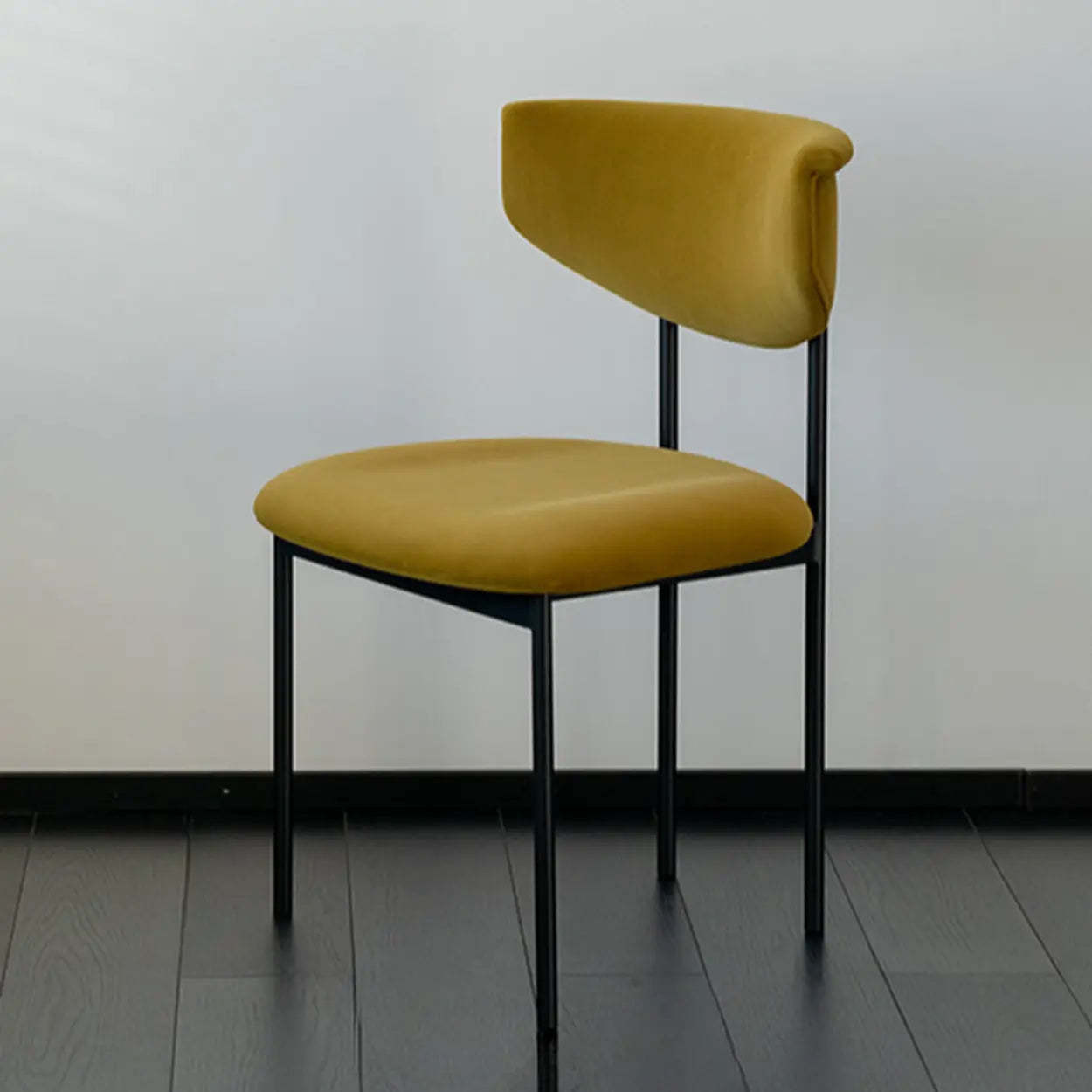 Black Curved Upholstered Low-Back Dining Chair