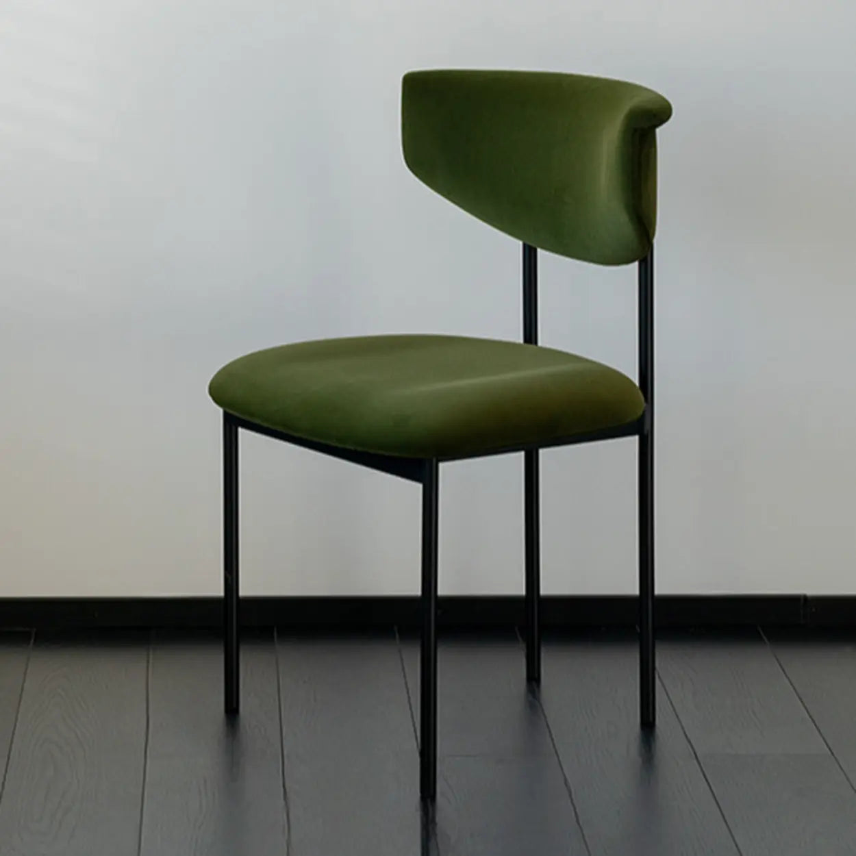 Black Curved Upholstered Low-Back Dining Chair — Yellow-Green