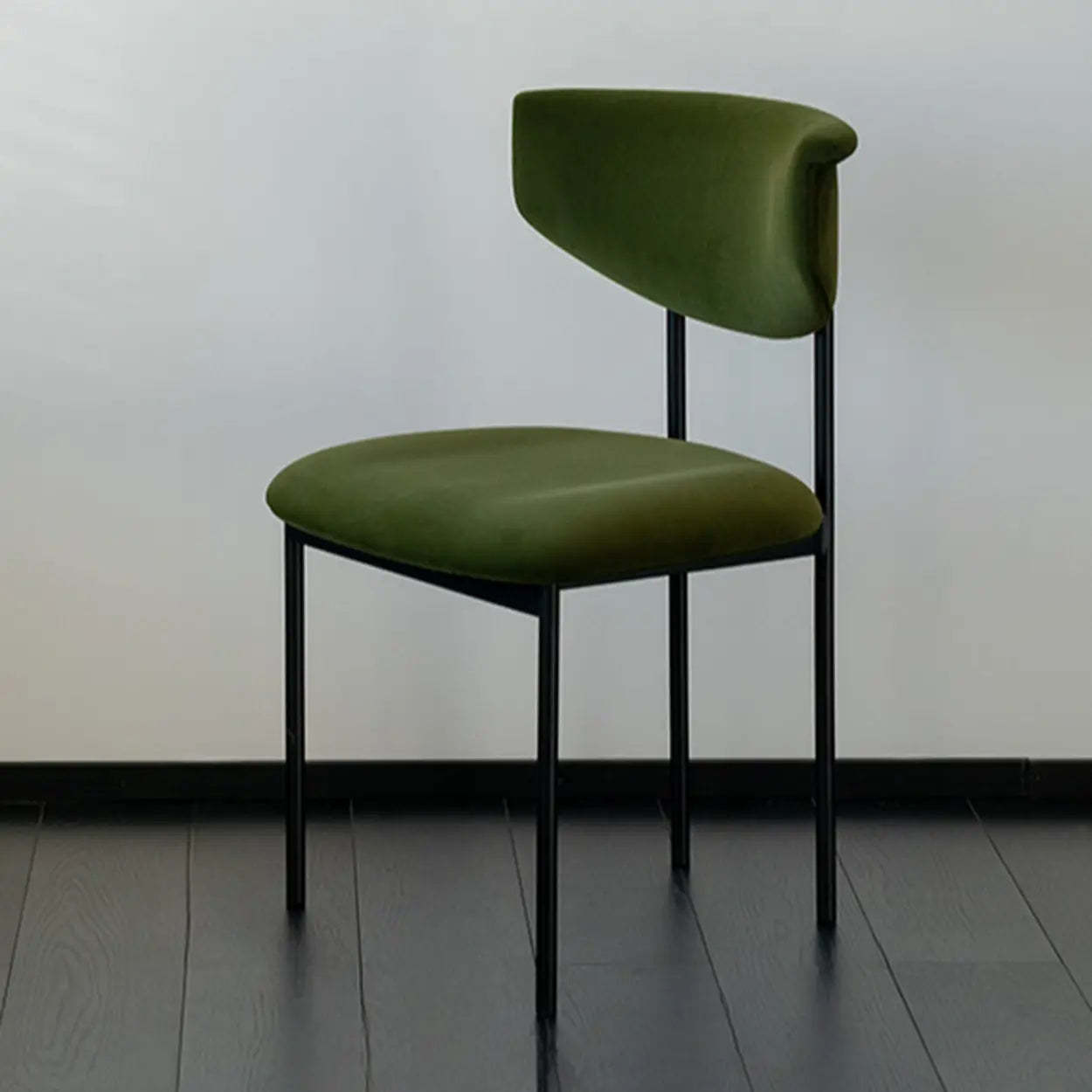 Black Curved Upholstered Low-Back Dining Chair — Yellow-Green