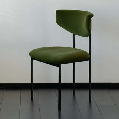Black Curved Upholstered Low-Back Dining Chair — Yellow-Green