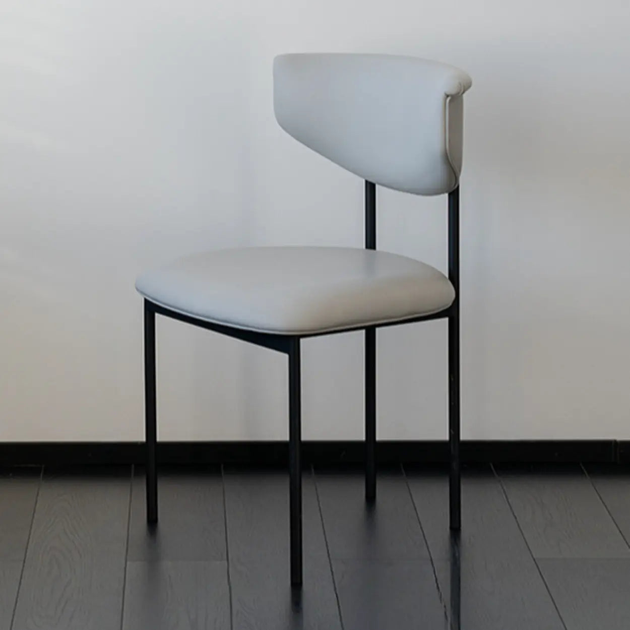Black Curved Upholstered Low-Back Dining Chair — Grey