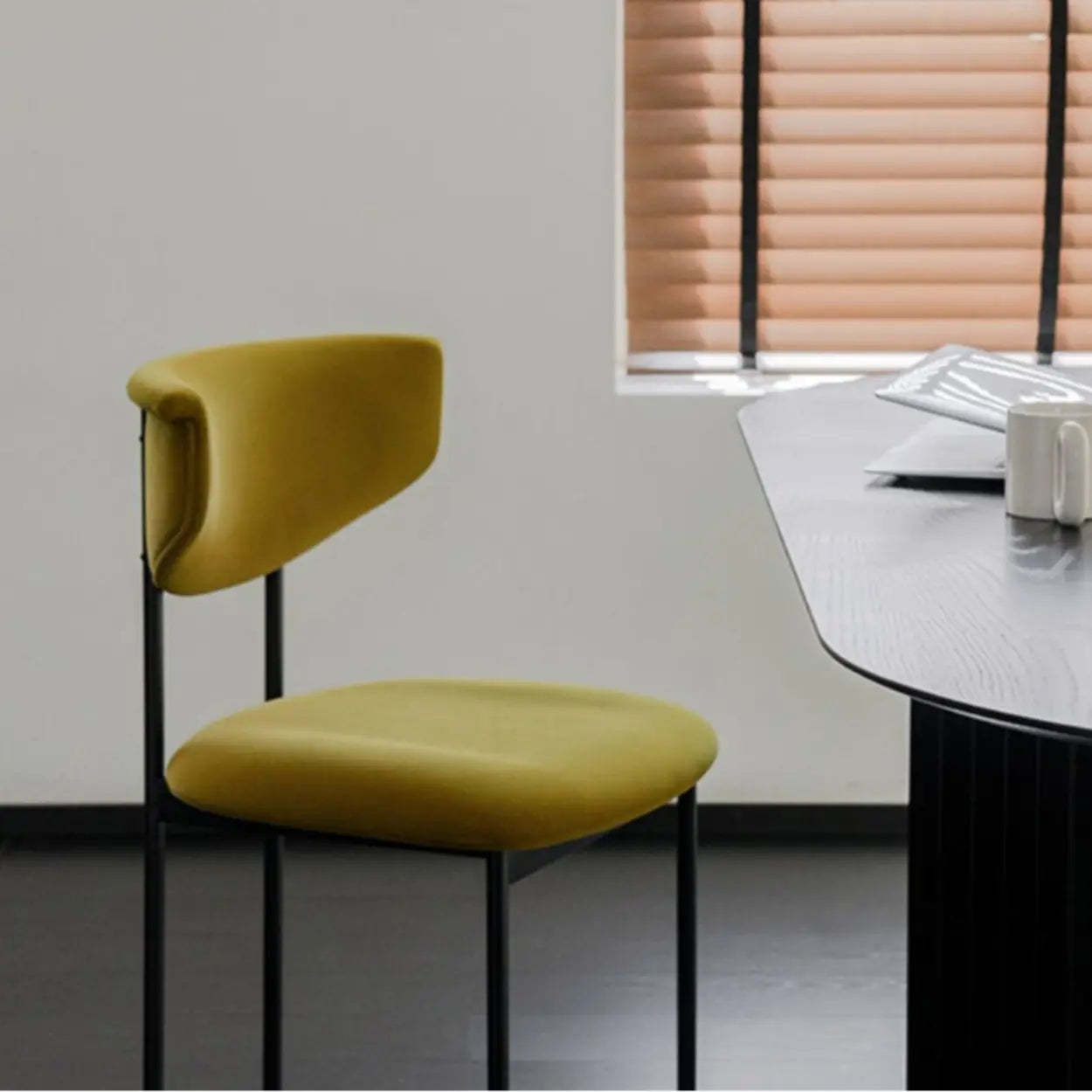 Black Curved Upholstered Low-Back Dining Chair — Carbon Black