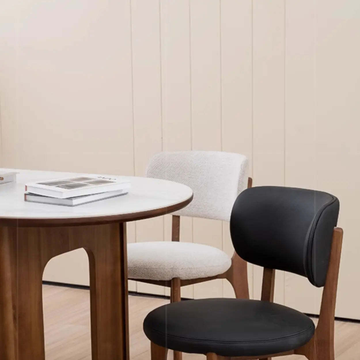 Black Curved-Back Leather Armless Wood Dining Chair