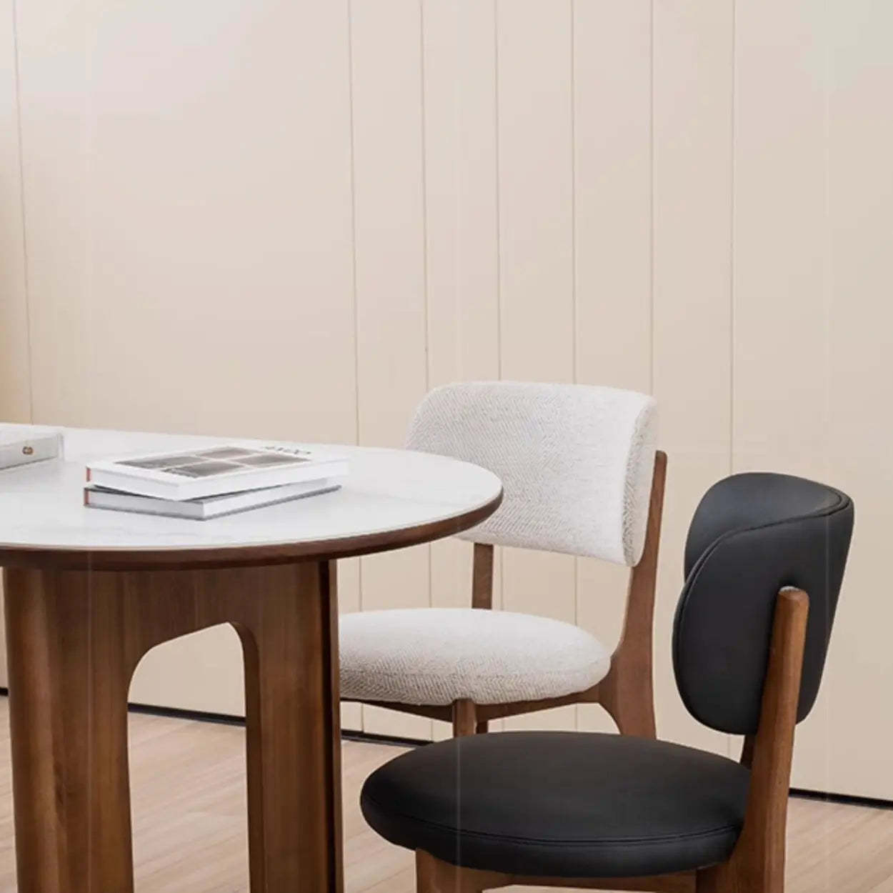 Black Curved-Back Leather Armless Wood Dining Chair