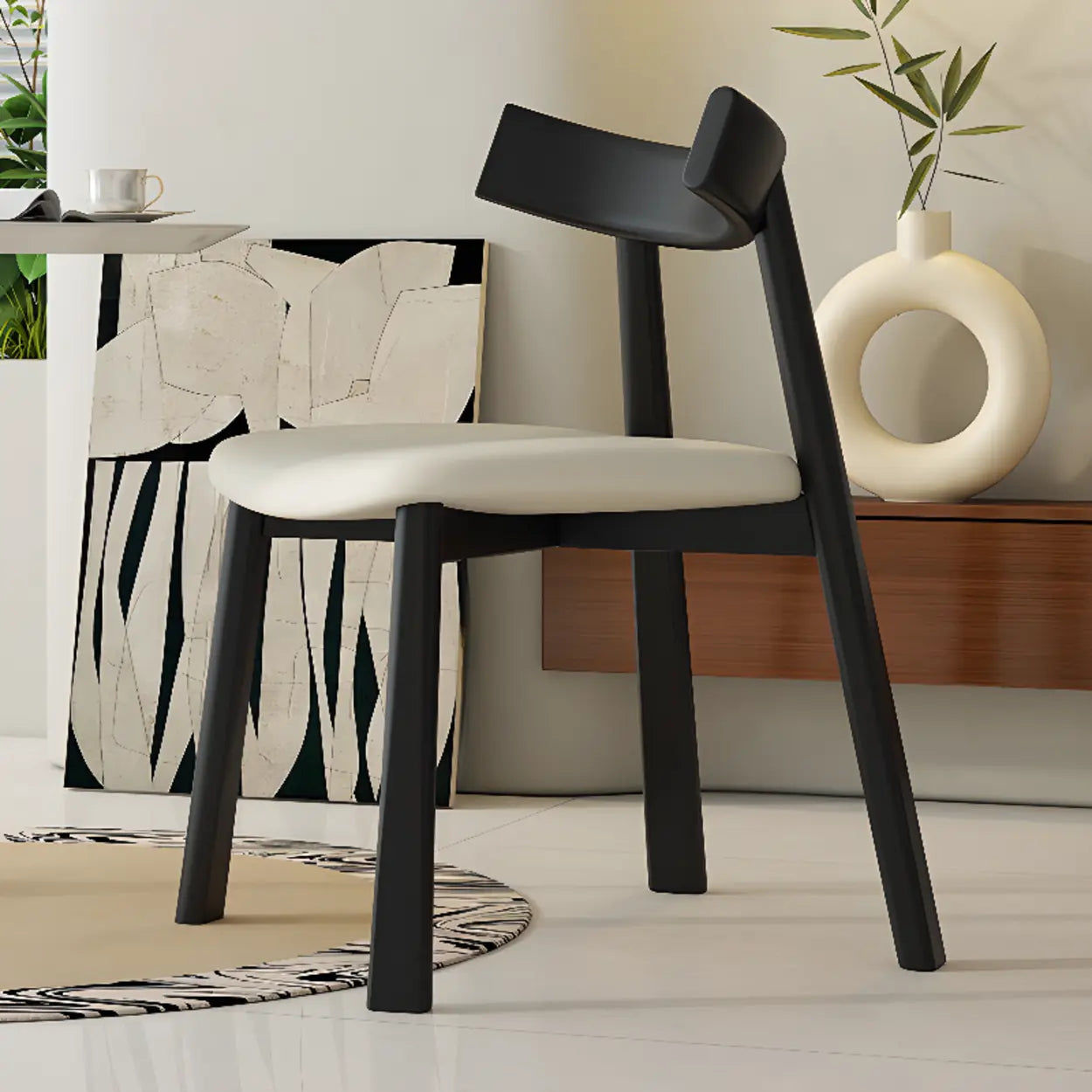 Black Curved-Back Upholstered Wood Dining Chair