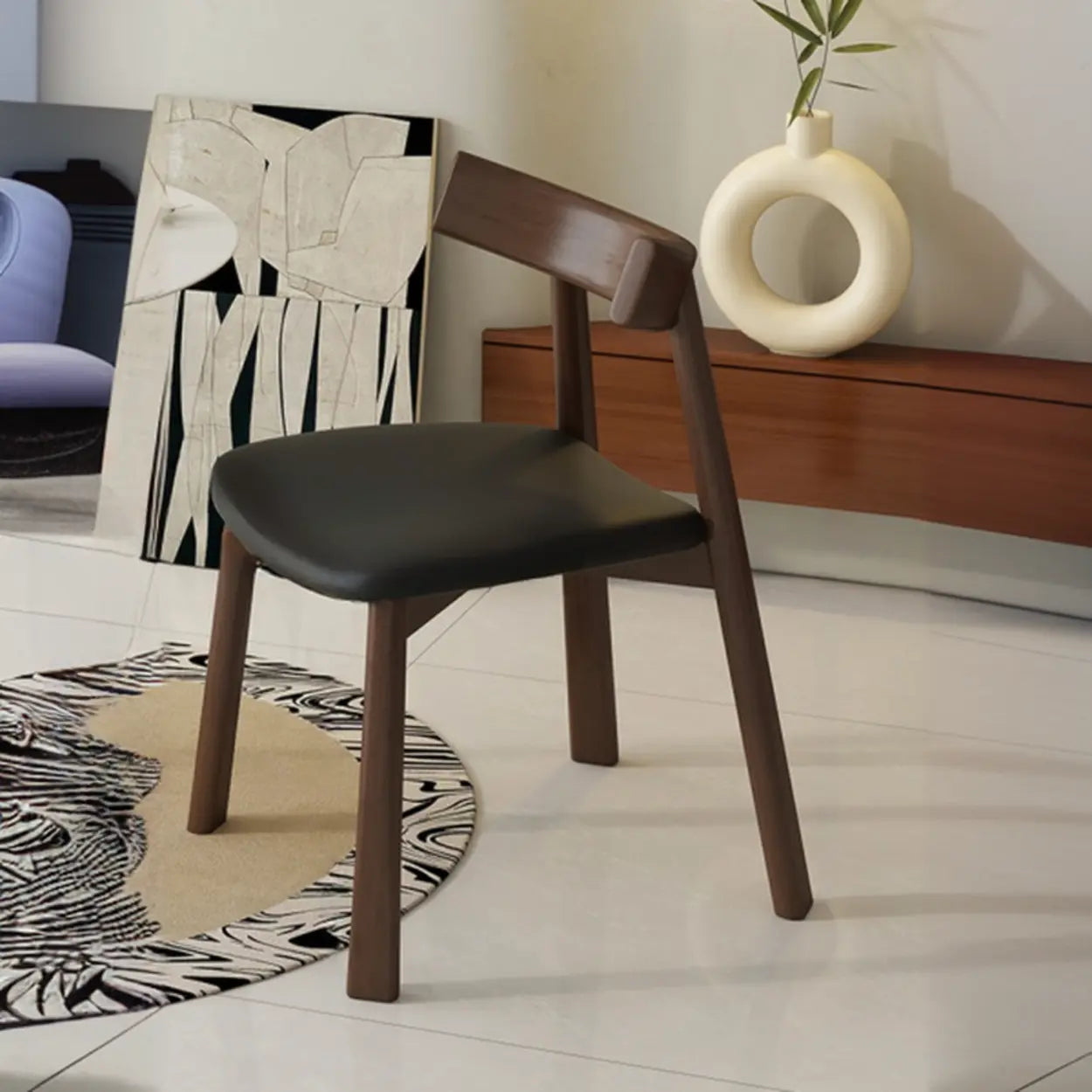 Black Curved-Back Upholstered Wood Dining Chair