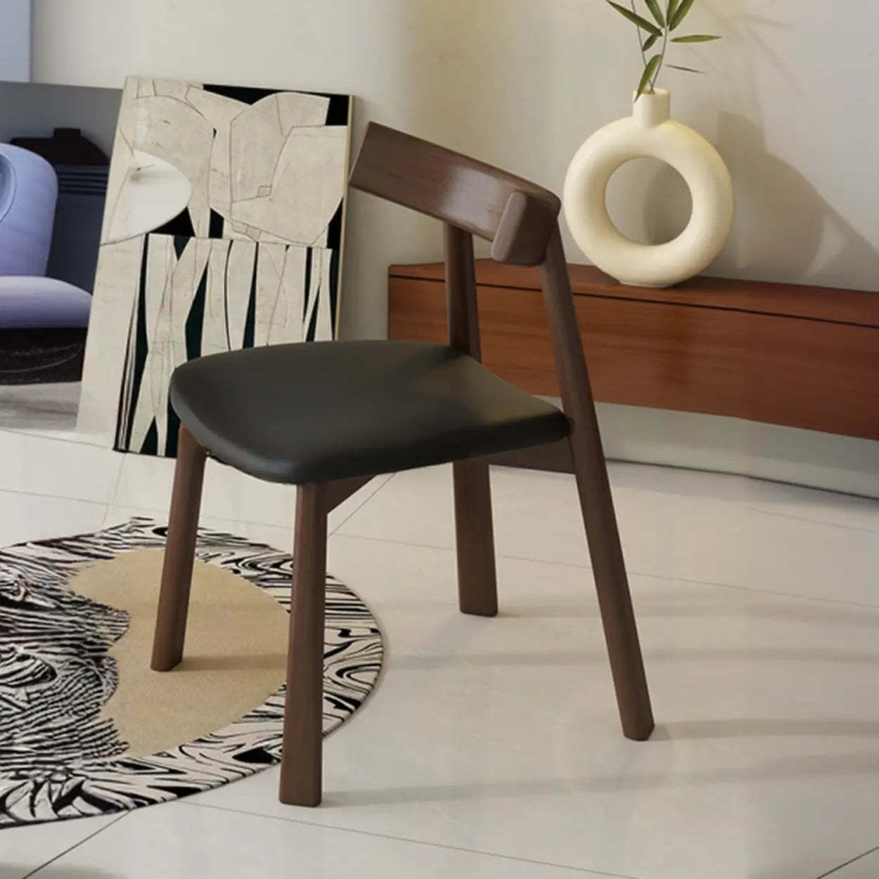 Black Curved-Back Upholstered Wood Dining Chair