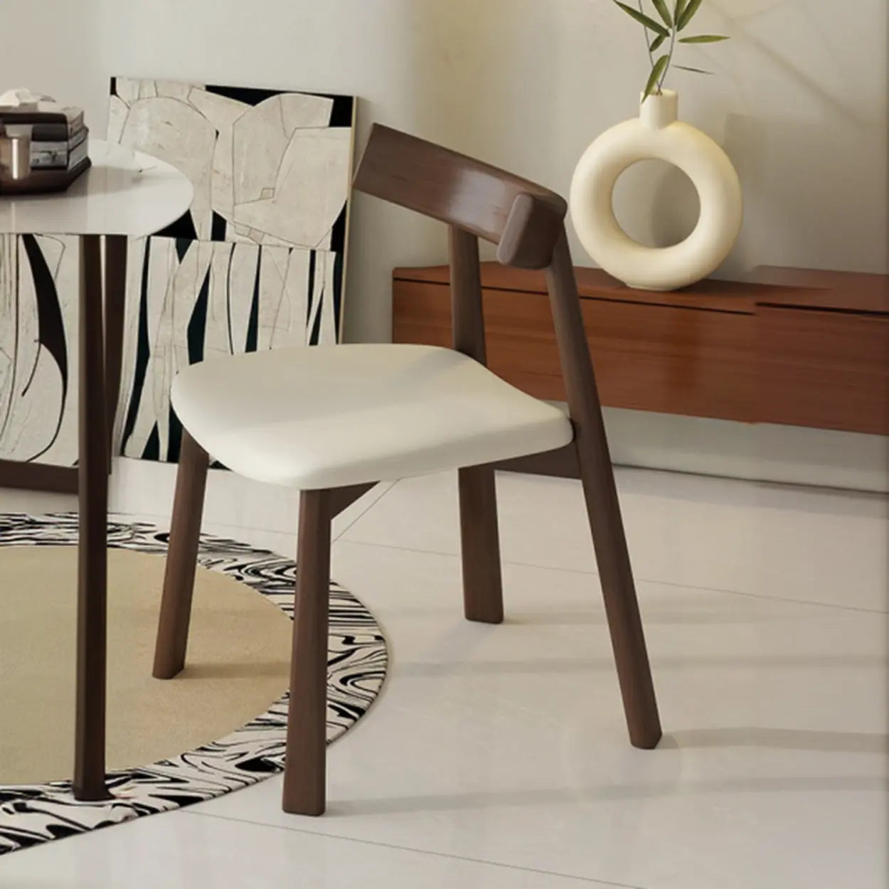Black Curved-Back Upholstered Wood Dining Chair