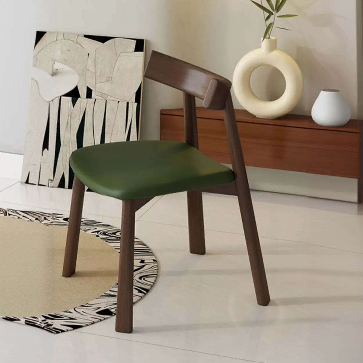 Black Curved-Back Upholstered Wood Dining Chair