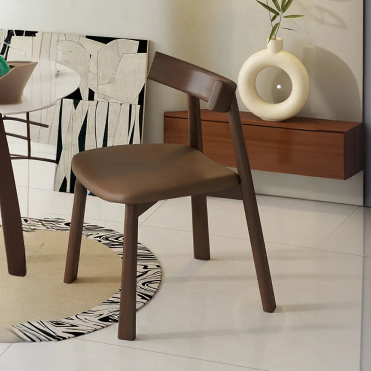 Black Curved-Back Upholstered Wood Dining Chair