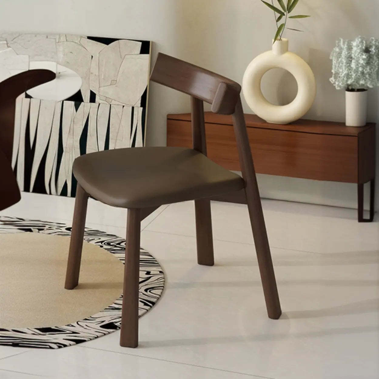 Black Curved-Back Upholstered Wood Dining Chair