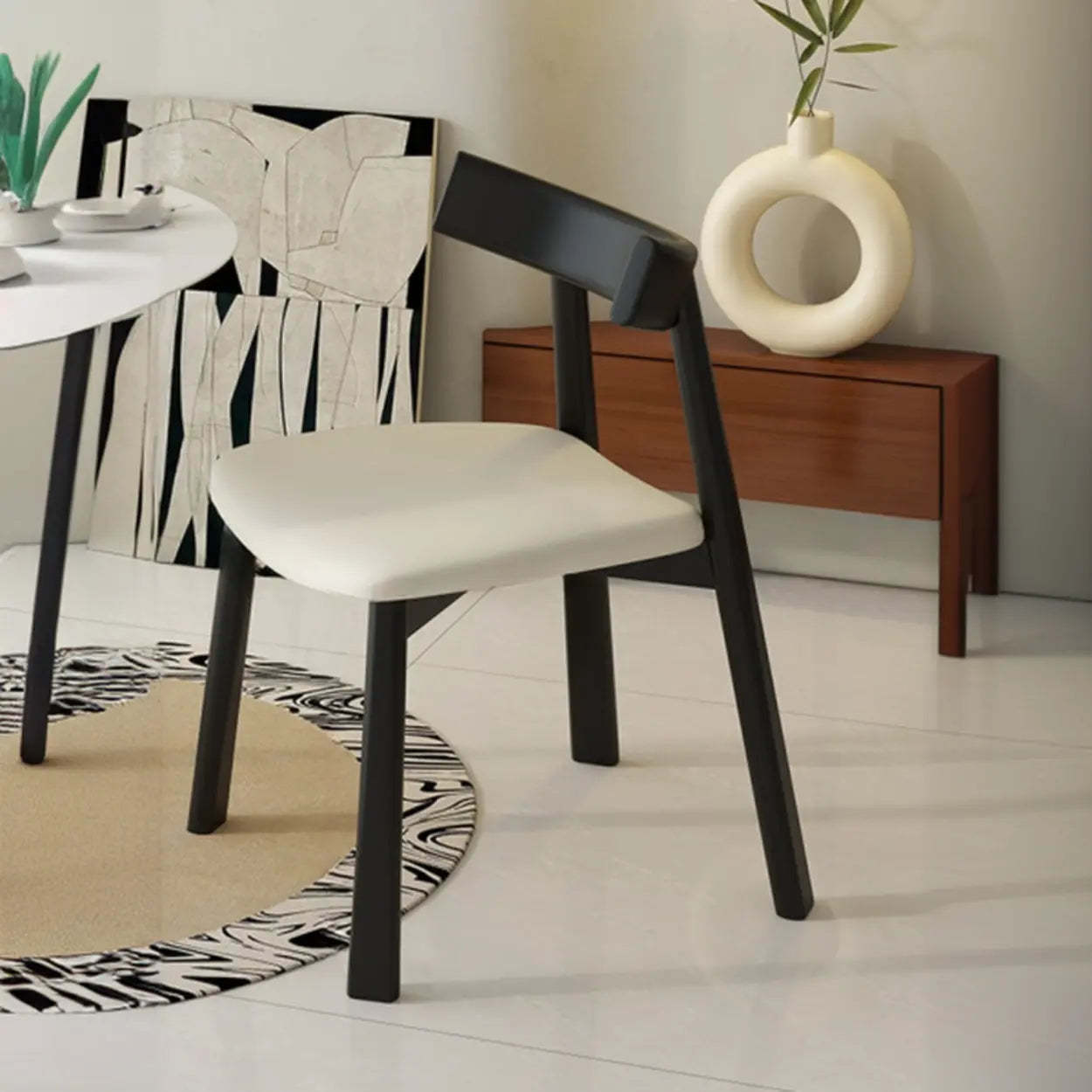 Black Curved-Back Upholstered Wood Dining Chair — White / Black