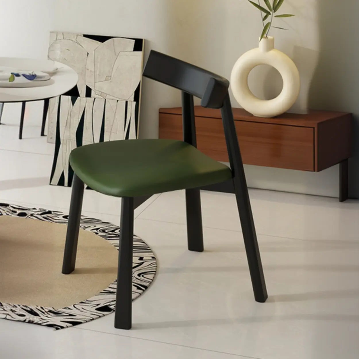 Black Curved-Back Upholstered Wood Dining Chair — Brown / Black