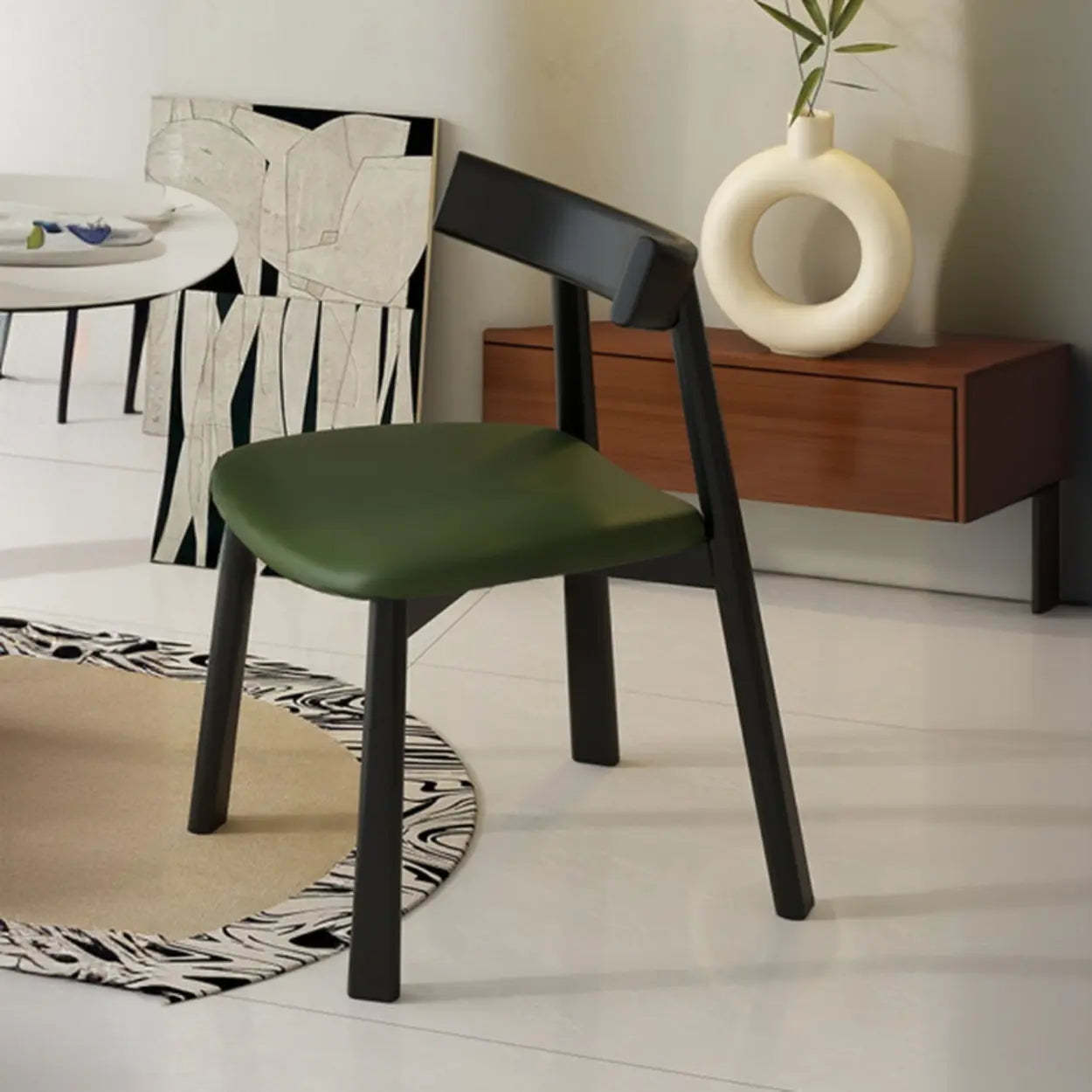 Black Curved-Back Upholstered Wood Dining Chair — Brown / Black