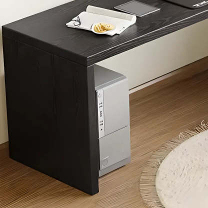 Black Deep L-Shape Wood Computer Desk with Shelves — Table Only