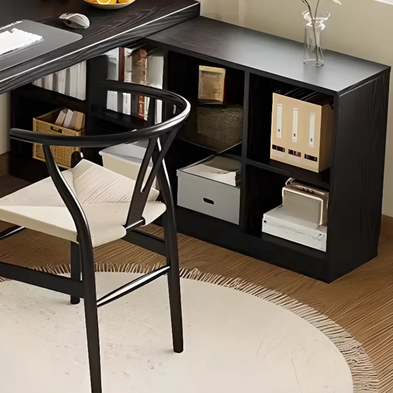 Black Deep L-Shape Wood Computer Desk with Shelves — Table Only