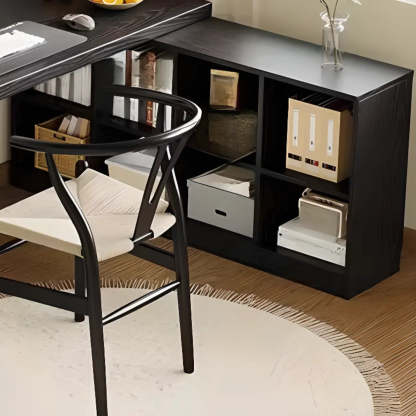 Black Deep L-Shape Wood Computer Desk with Shelves — Table Only