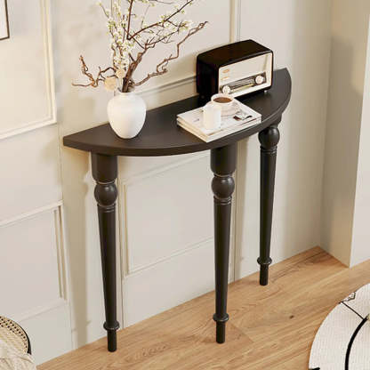 Half-Moon Pine Three-Leg Console Table — Black