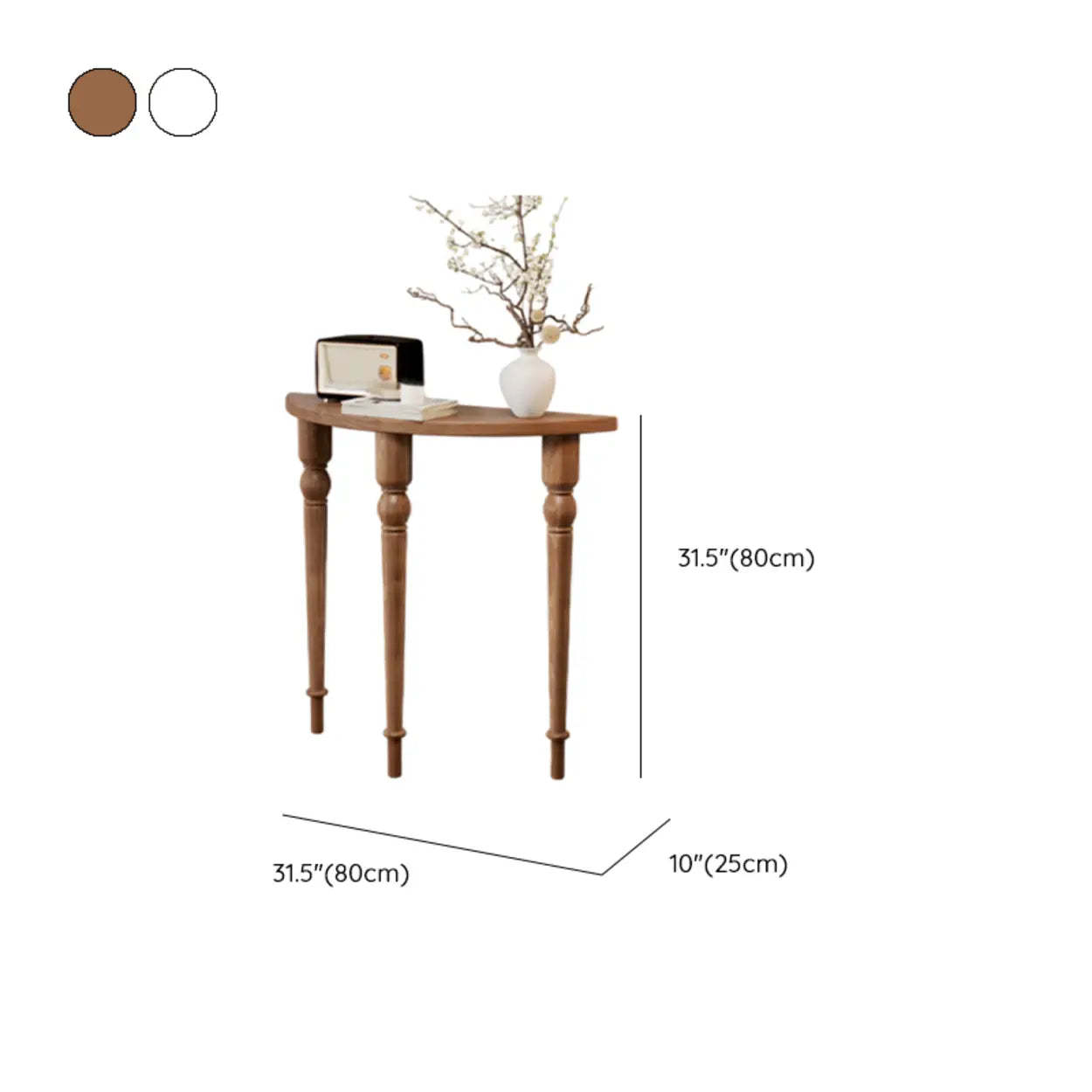 Half-Moon Pine Three-Leg Console Table — Walnut