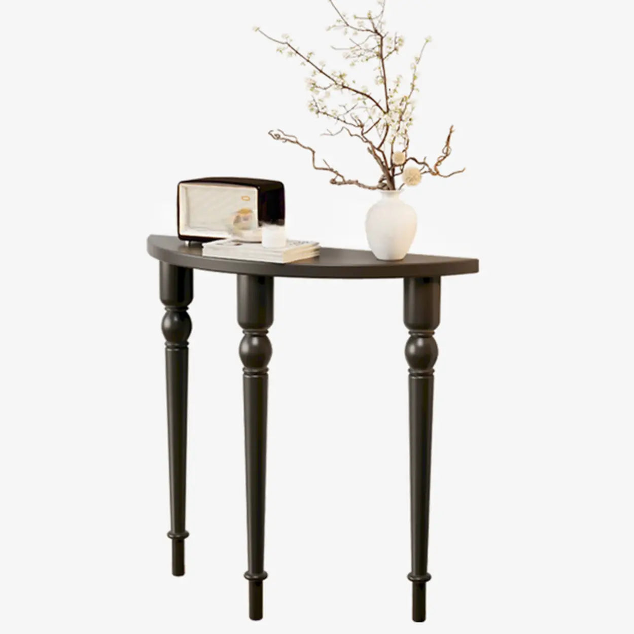 Half-Moon Pine Three-Leg Console Table — White