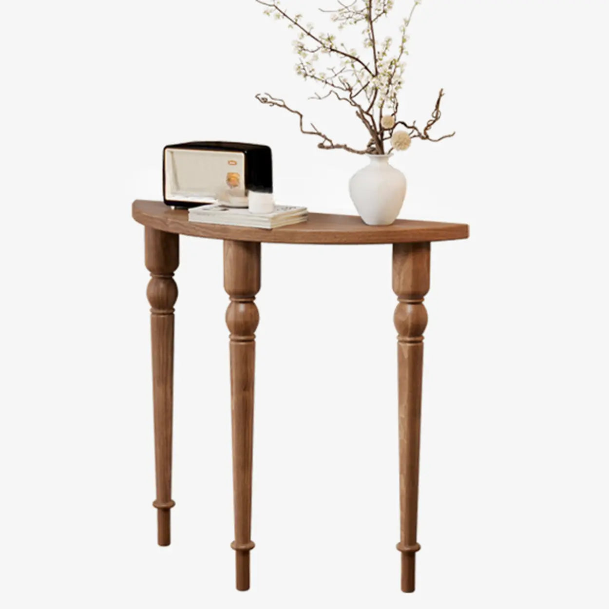 Half-Moon Pine Three-Leg Console Table — Walnut