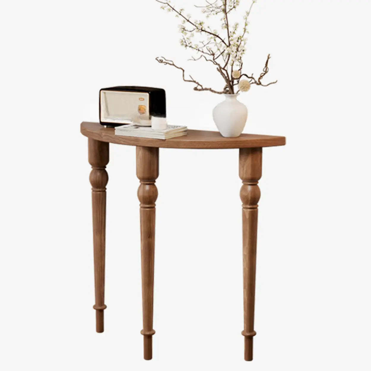 Half-Moon Pine Three-Leg Console Table — Walnut