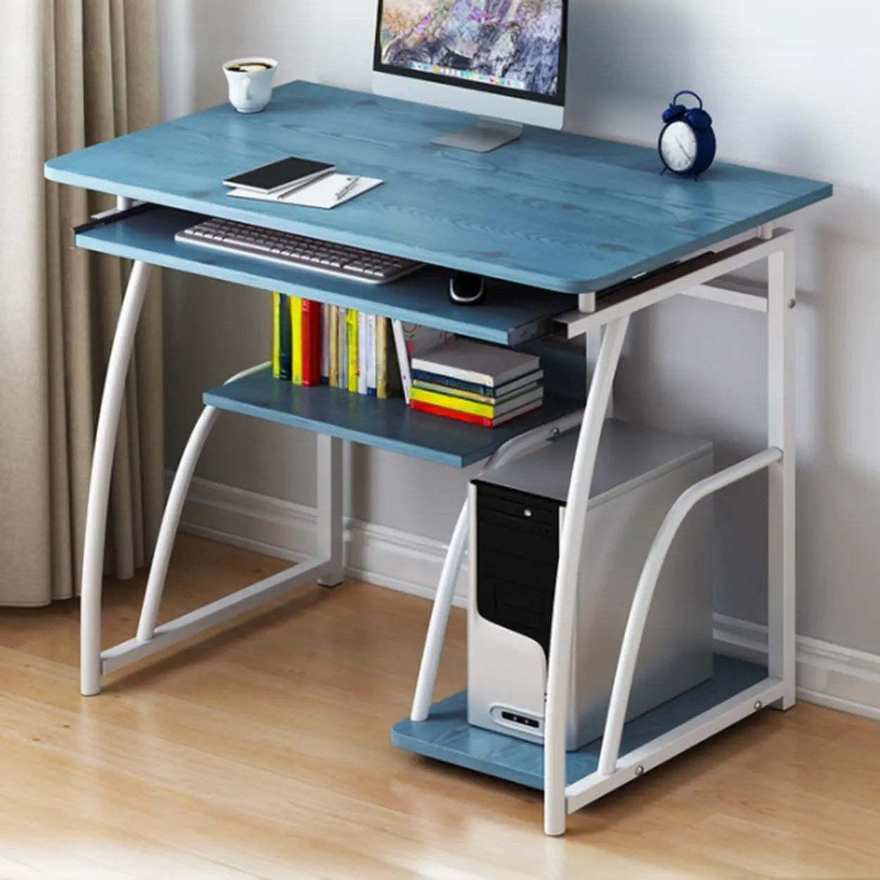Black metal wood steel desk keyboard desks - modern