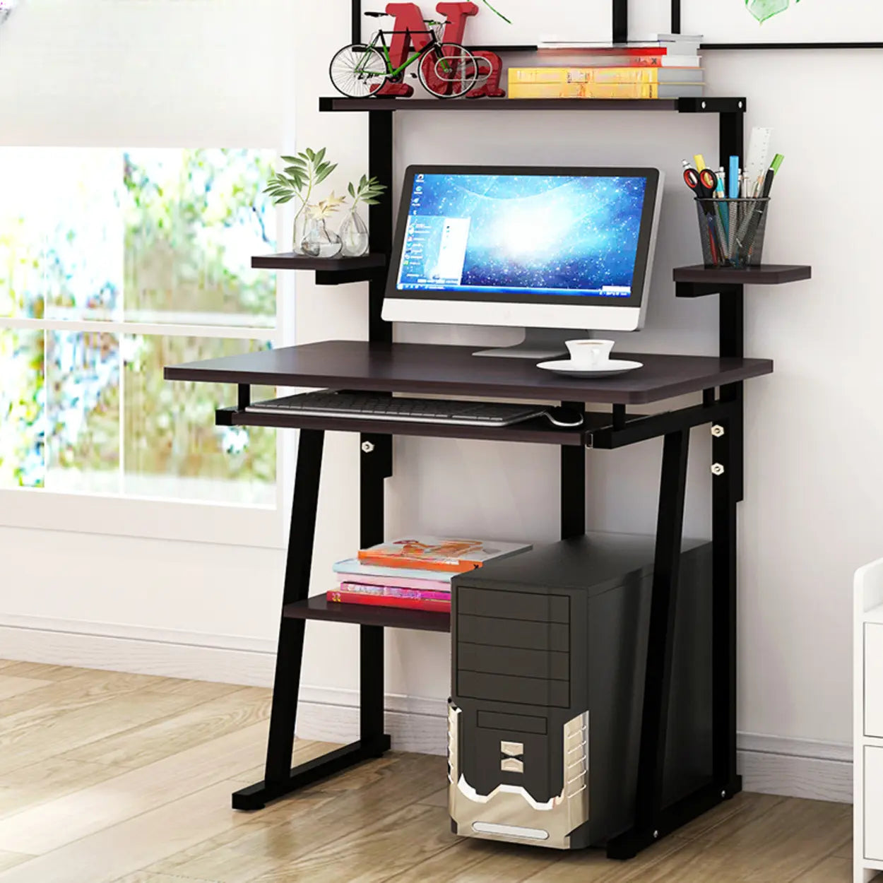Black Metal Computer Desk with Keyboard Tray