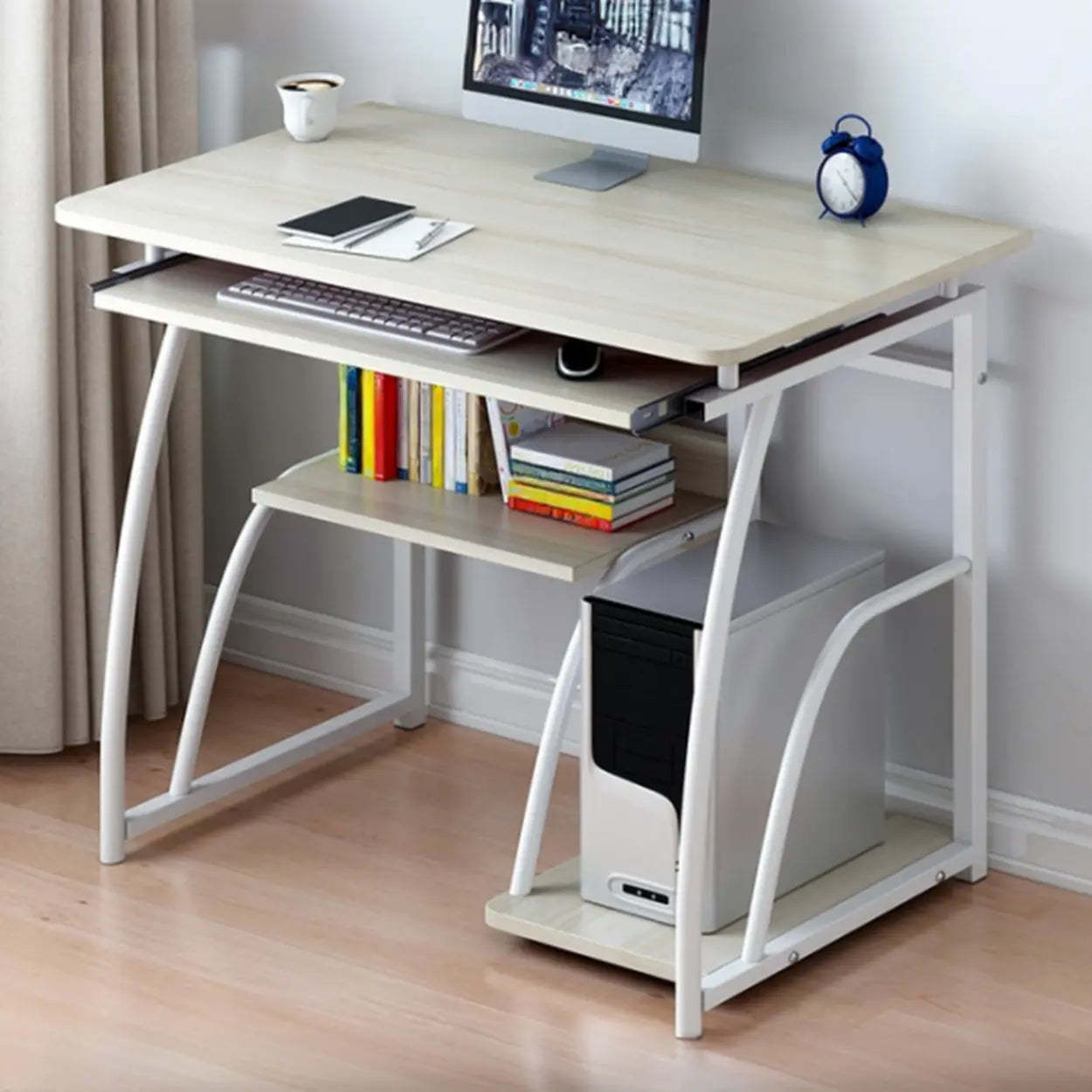 Black Metal Computer Desk with Keyboard Tray